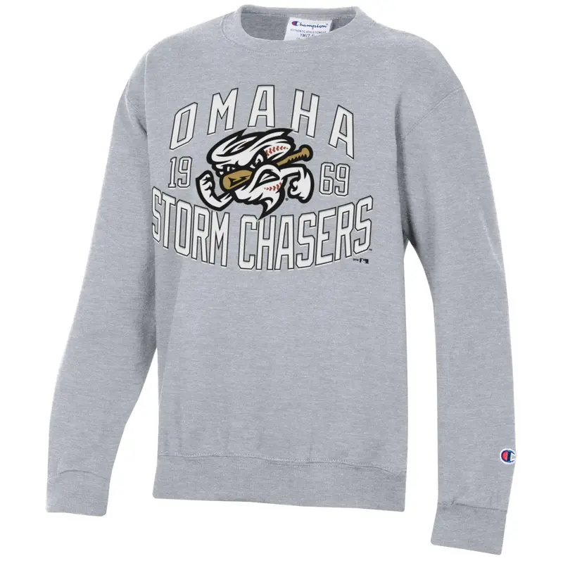 Omaha Storm Chasers Champion Youth Powerblend Crewneck Heather Gray Sweatshirt