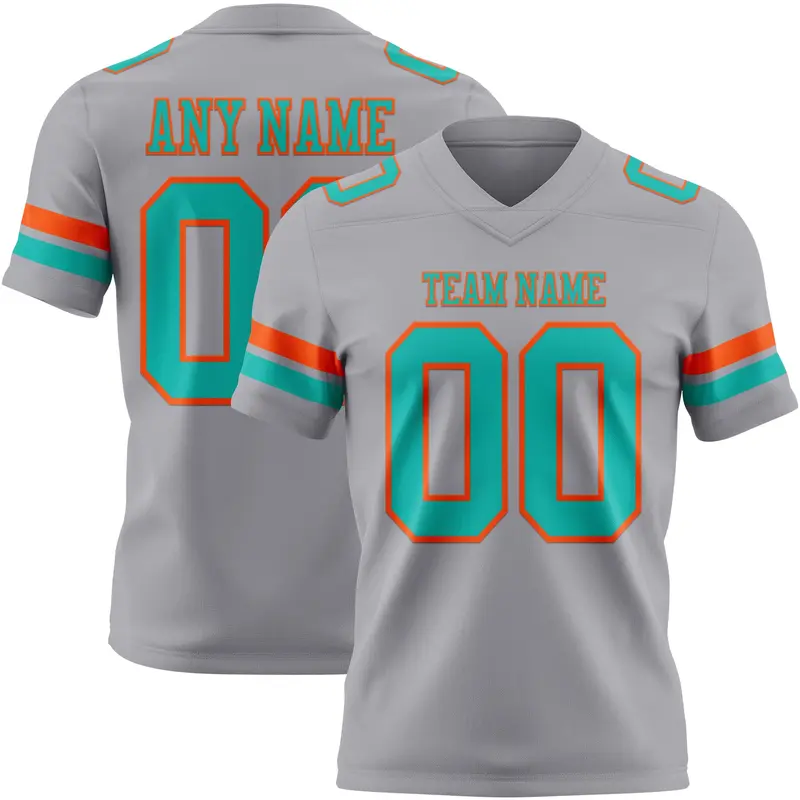 Custom Gray Aqua-Orange Mesh Authentic Football Jersey