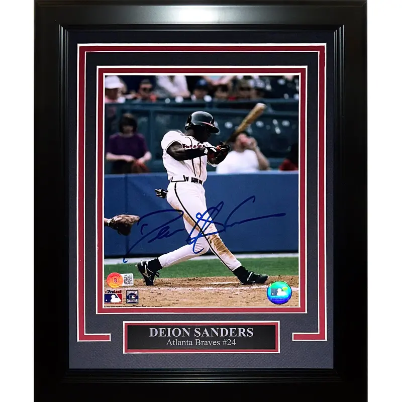 Deion Sanders Autographed Atlanta Braves Deluxe Framed 8x10 Photo - Beckett