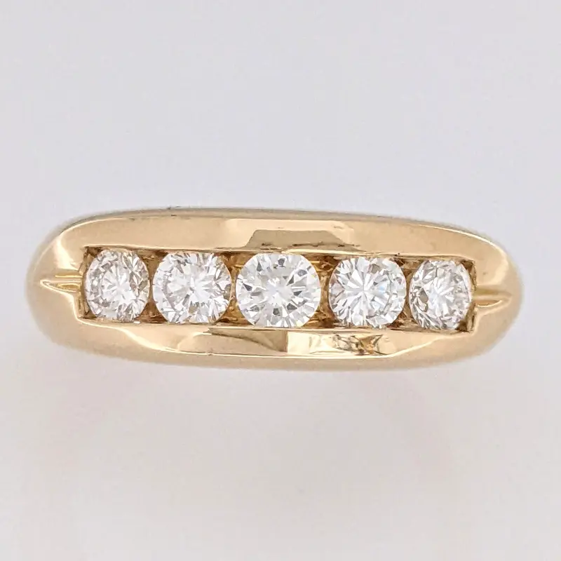 14K .94 CARAT TOTAL WEIGHT SI2 H DIAMOND ROUND (5) ESTATE CHANNEL BAND 9.6 GRAMS