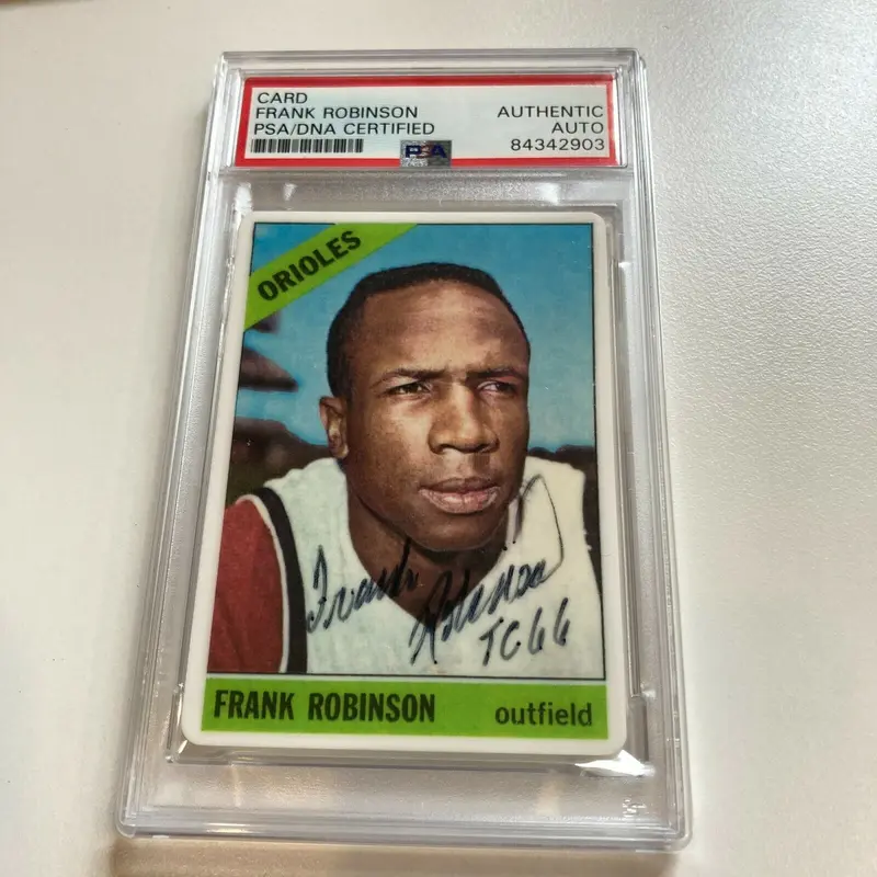 1966 Topps Frank Robinson Signed Porcelain Baseball Card PSA DNA "Triple Crown"