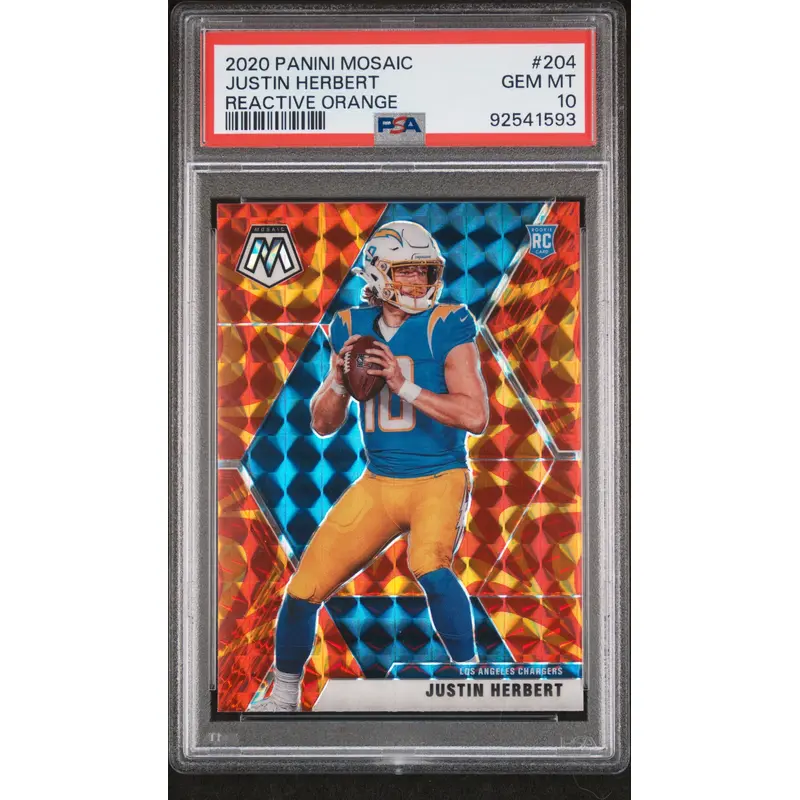 Justin Herbert 2020 Panini Mosaic #204 Reactive Orange PSA 10 Gem Mint