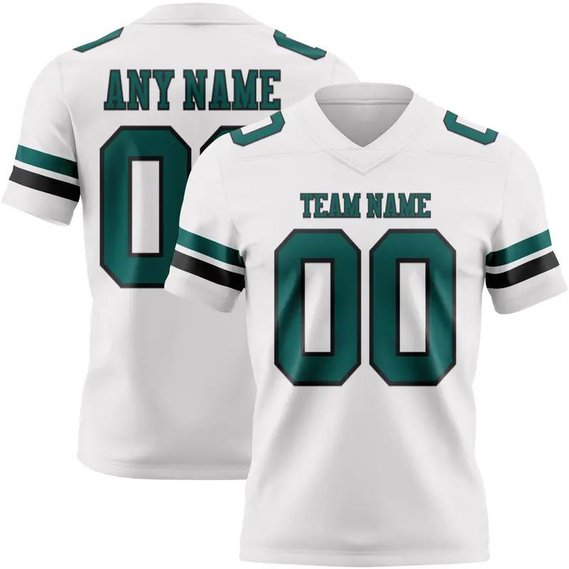 Custom White Midnight Green-Black Mesh Authentic Football Jersey