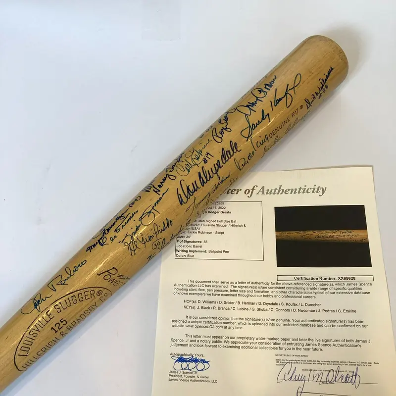 Brooklyn Dodgers Legends Signed Jackie Robinson Bat 58 Sigs Sandy Koufax JSA COA