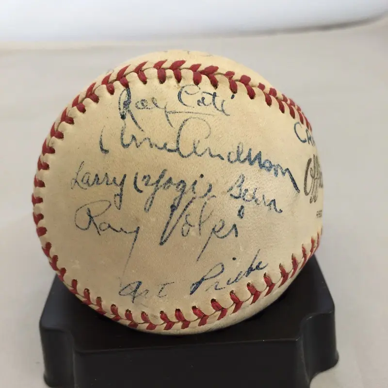 Incredible 1945 Yogi Berra Pre Rookie Minor League Team Signed Baseball JSA COA