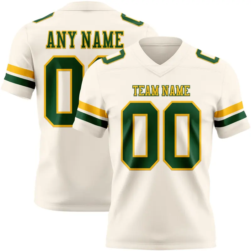 Custom Cream Green-Gold Mesh Authentic Football Jersey