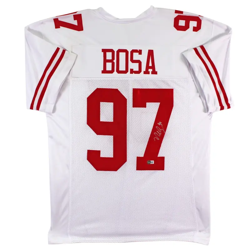 Nick Bosa Authentic Signed White Jersey w/ Silver Sig Autographed BAS Witnessed