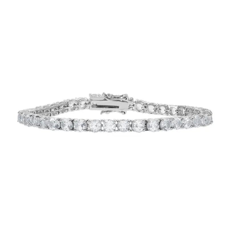 Sterling Silver 4mm Prong-Set Round 8 cttw White Topaz Tennis Bracelet