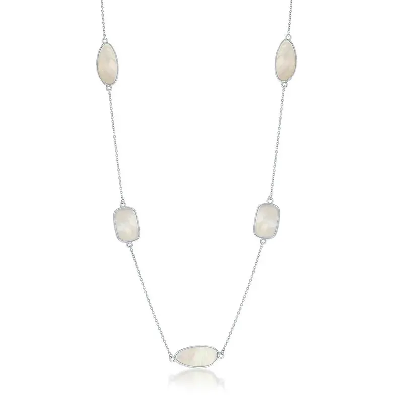 Sterling Silver Rectangle and Irregular Mother of Pearl by the Yard Necklace