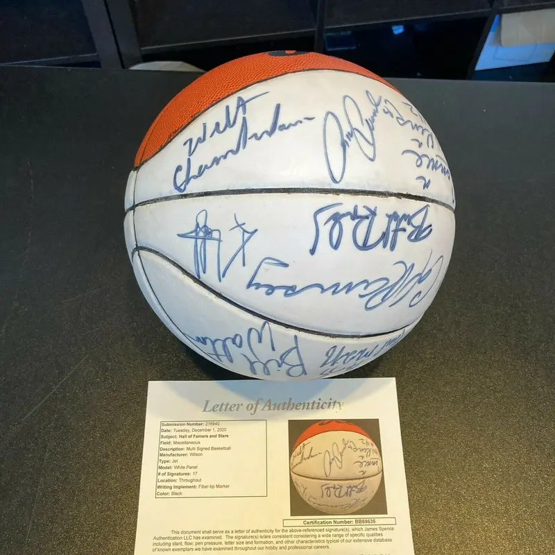 Wilt Chamberlain John Havlicek Hall Of Fame Multi Signed Basketball JSA COA