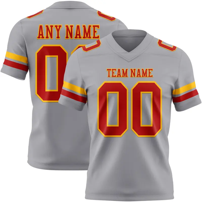 Custom Gray Red-Gold Mesh Authentic Football Jersey