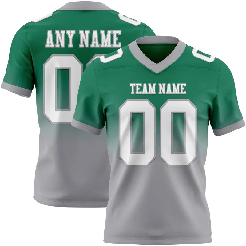 Custom Kelly Green White-Gray Mesh Authentic Fade Fashion Football Jersey