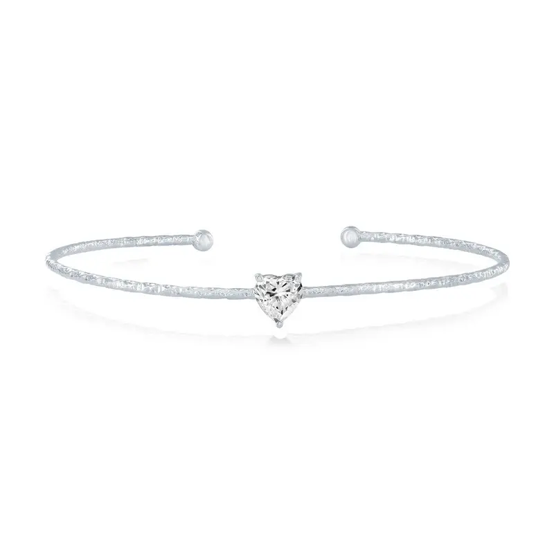 Sterling Silver, 'April' Birthstone CZ Heart Bangle - White CZ