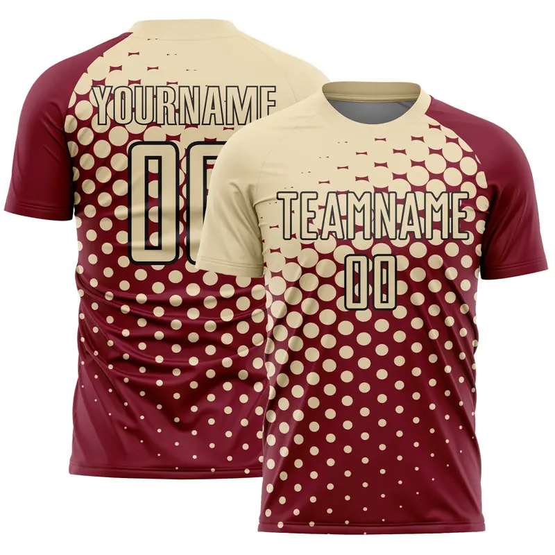 Custom Crimson Cream-Black Modern Polka Dot Sublimation Soccer Uniform Jersey