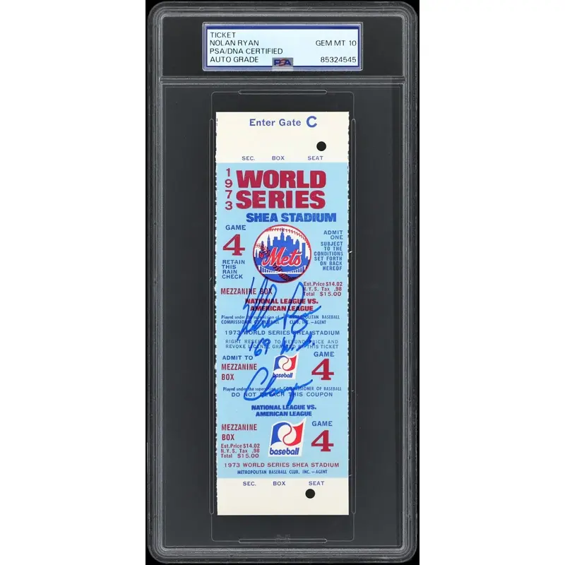 Nolan Ryan 1969 World Series Champs Signed New York Mets Ticket PSA GEM MINT 10