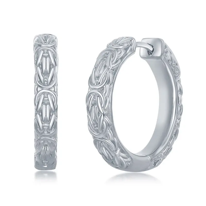 Sterling Silver, Byzantine Design 25mm Hoop Earrings