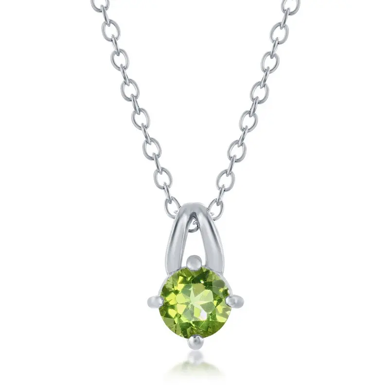 Sterling Silver Four-Prong 5mm Round Gem Necklace - Peridot