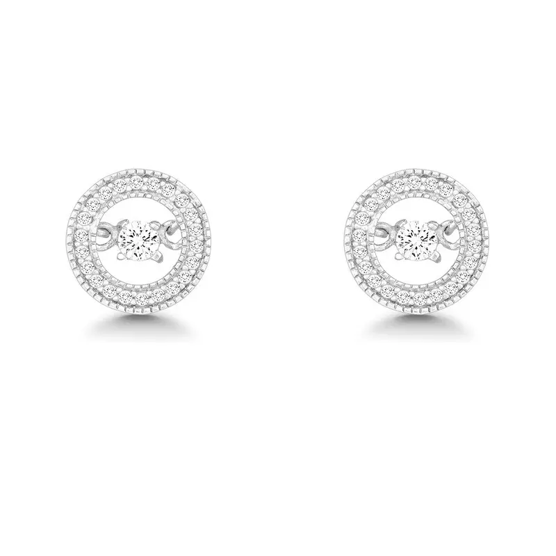 Sterling Silver Micro Pave with Center Dancing/Shimmering CZ Circle Earrings