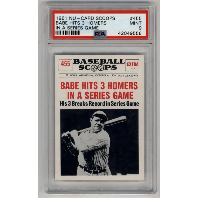 Babe Ruth 1961 Nu-Card Scoops #455 In A Series Game PSA 9 Mint 9558