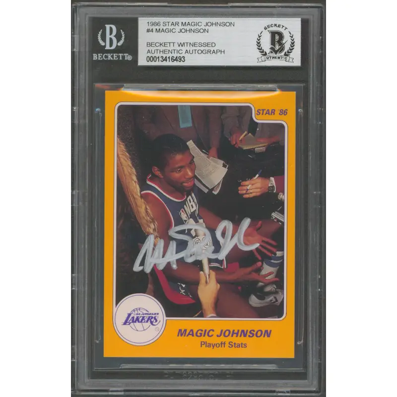 Lakers Magic Johnson Authentic Signed 1986 Star MJ #4 Card BAS Slabbed