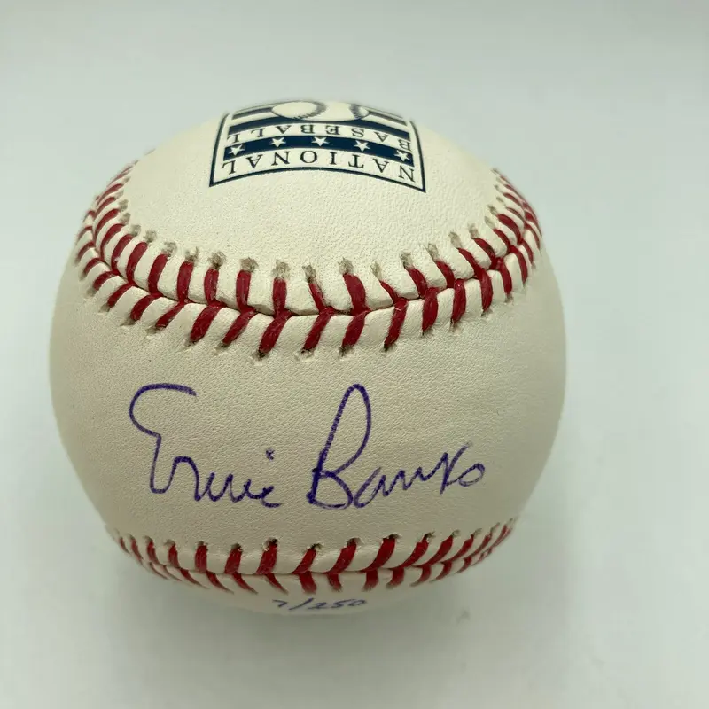 Ernie Banks #14 Retired 8-22-1982 Signed Hall Of Fame MLB Baseball JSA COA