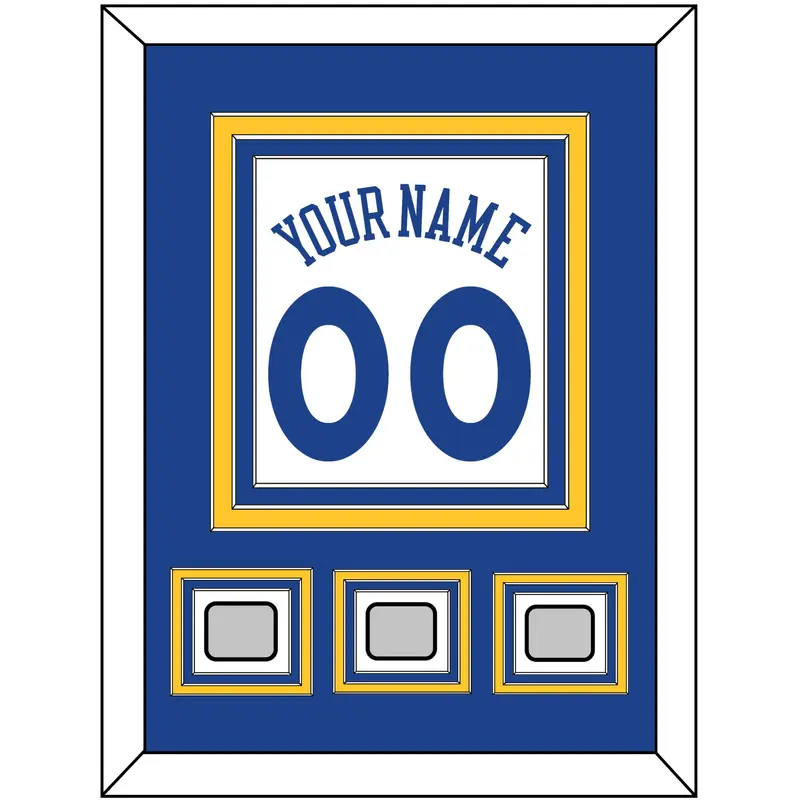 Golden State Name & Number With 3 Champions Patches - Home White (2010-2019) - Triple Mat 2