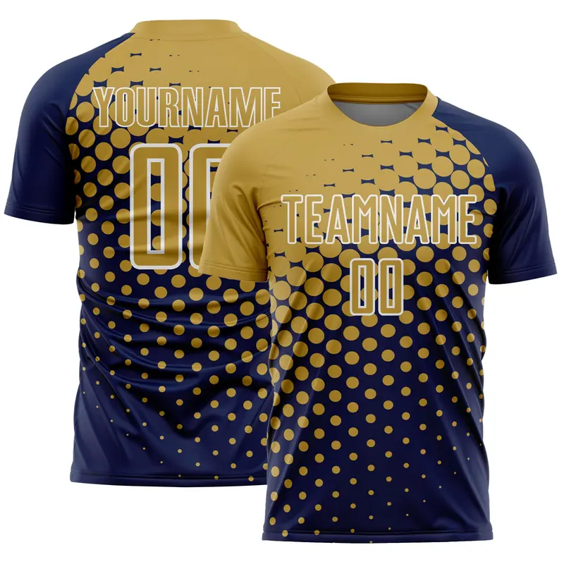 Custom Navy Old Gold-White Modern Polka Dot Sublimation Soccer Uniform Jersey