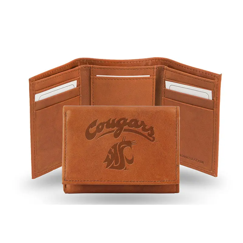 WSU Cougars Tan Leather Tri-Fold Wallet