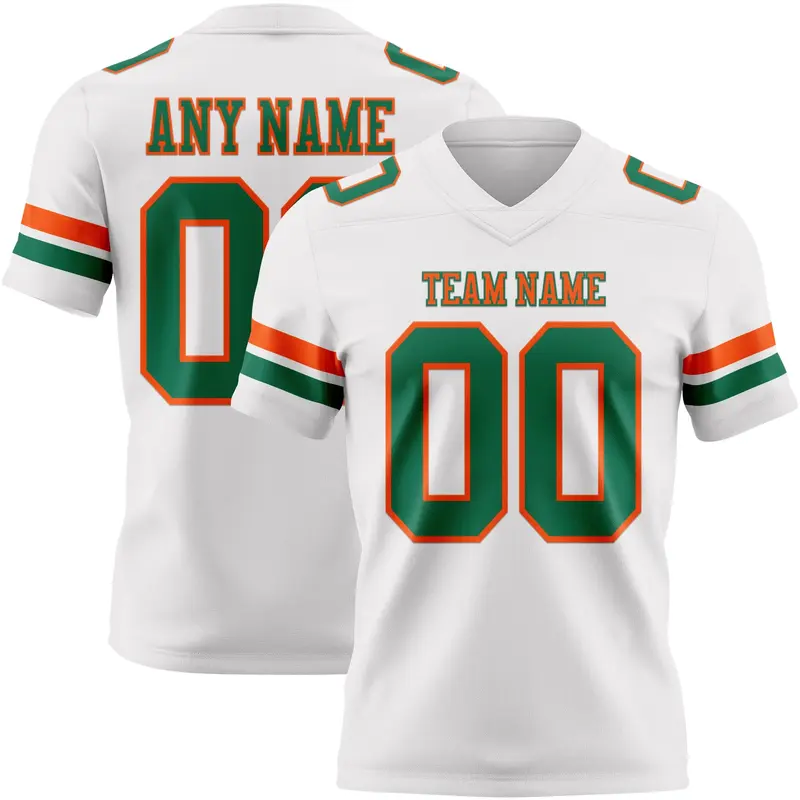 Custom White Kelly Green-Orange Mesh Authentic Football Jersey