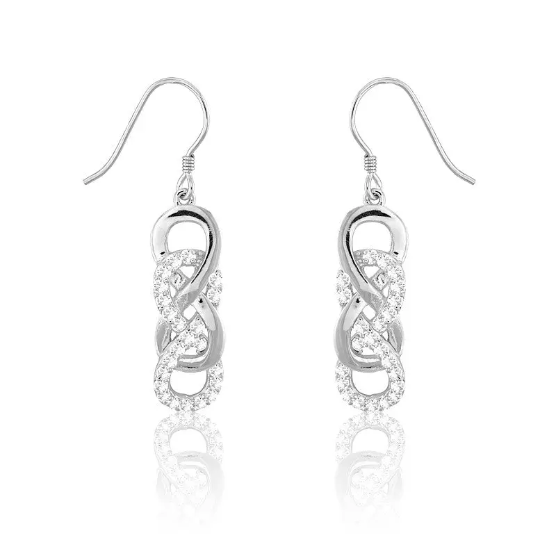 Sterling Silver Double Interlocking CZ Infinity Earrings