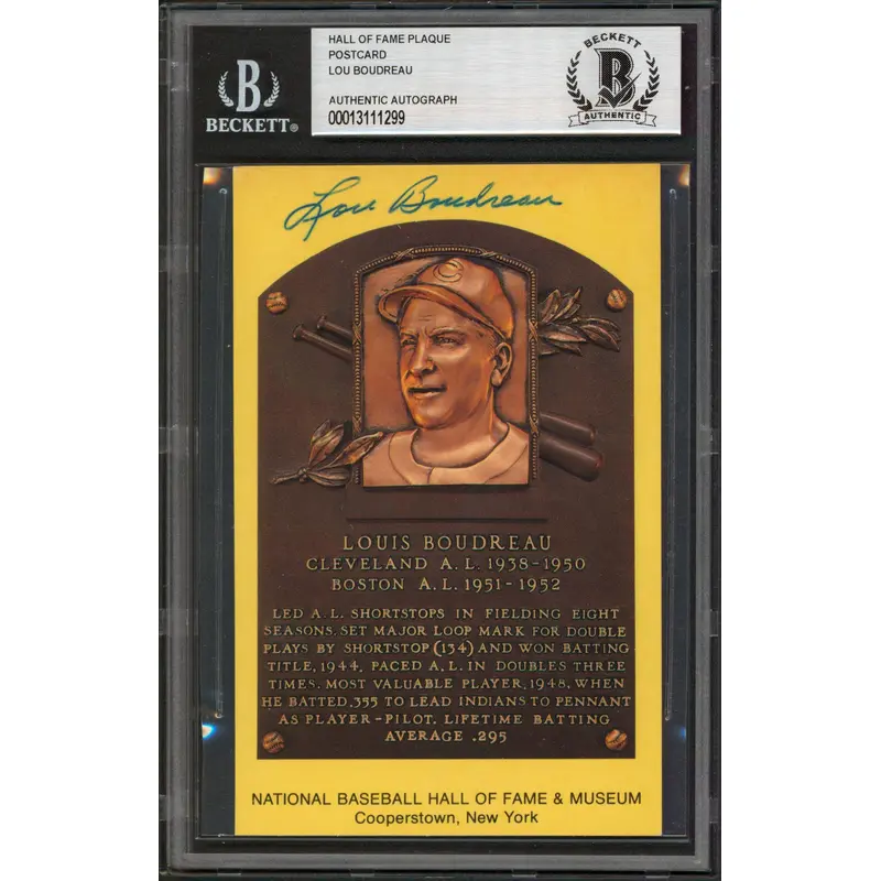 Indians Lou Boudreau Authentic Signed 3.5x5.5 Postcard Autographed BAS Slabbed