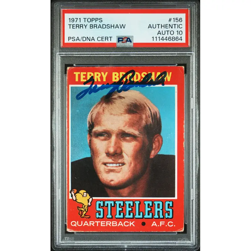 Steelers Terry Bradshaw  Signed 1971 Topps #156 Rookie Card Auto 10! PSA Slab 2