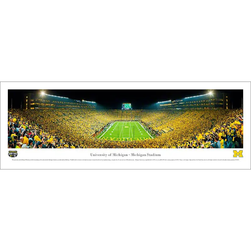 Michigan Stadium "Under the Lights" (2011) Panoramic Poster Print - Blakeway Worldwide