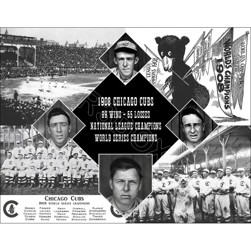1908 Chicago Cubs Diamond 11X14 Photo - Brown Tinker Evers Chance - 1496