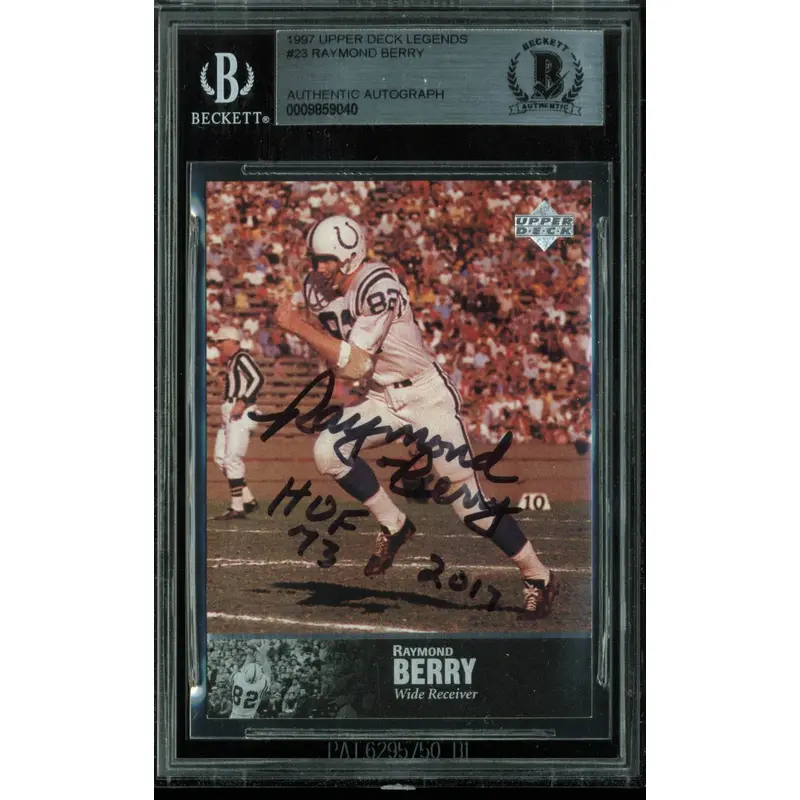 Colts Raymond Berry "HOF 73" Signed Card 1997 Upper Deck Legends #23 BAS Slabbed