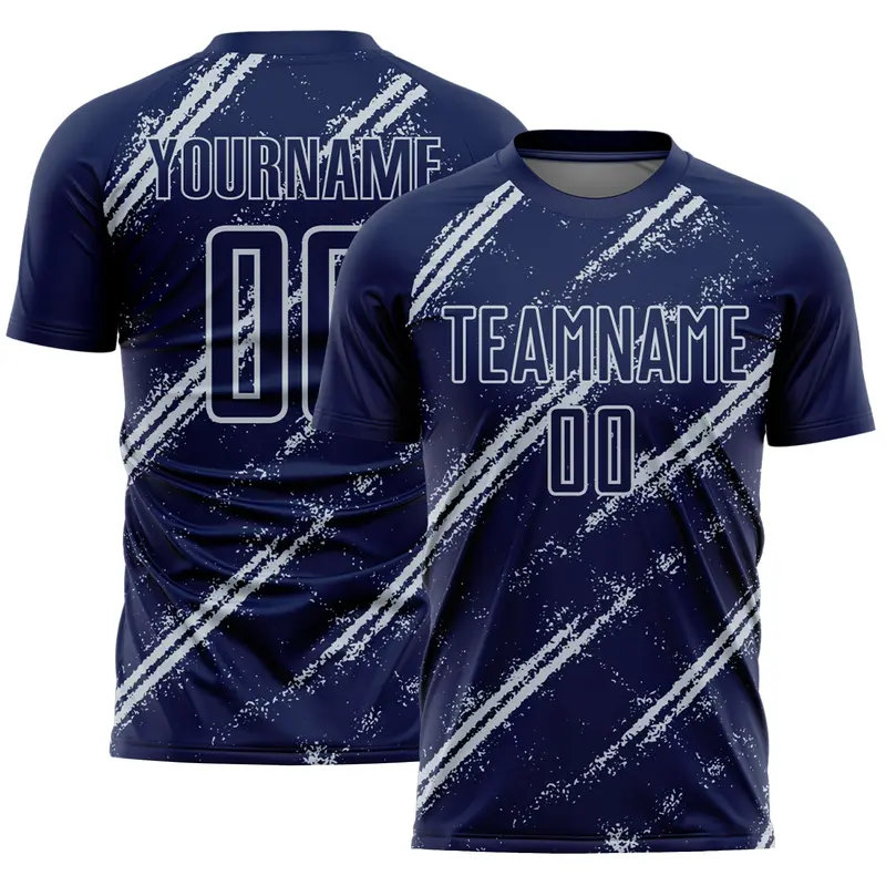 Custom Navy Silver Abstract Fragment Art Splash Sublimation Soccer Uniform Jersey