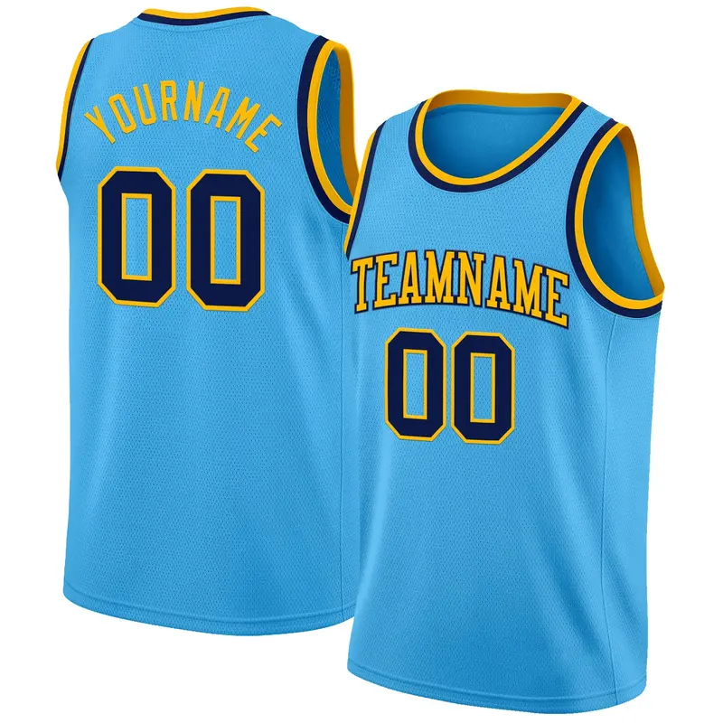 Custom Sky Blue Navy-Gold Authentic Basketball Jersey