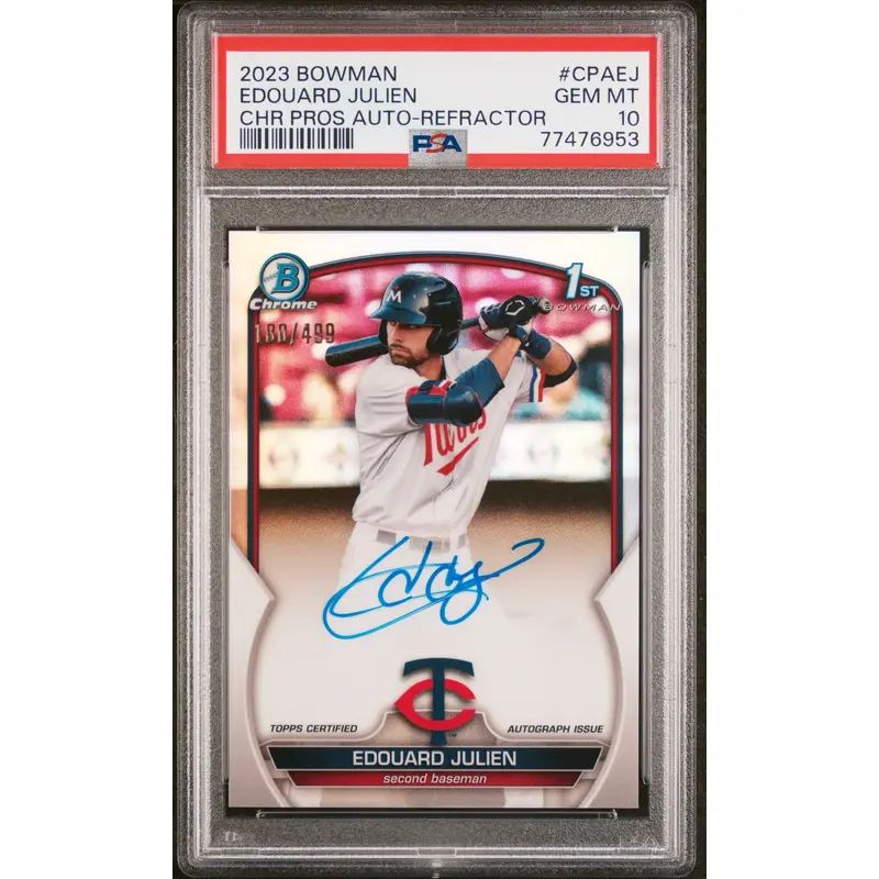 Edouard Julien 2023 Bowman Chrome Refractor Auto 180/499 PSA 10 Gem Mint