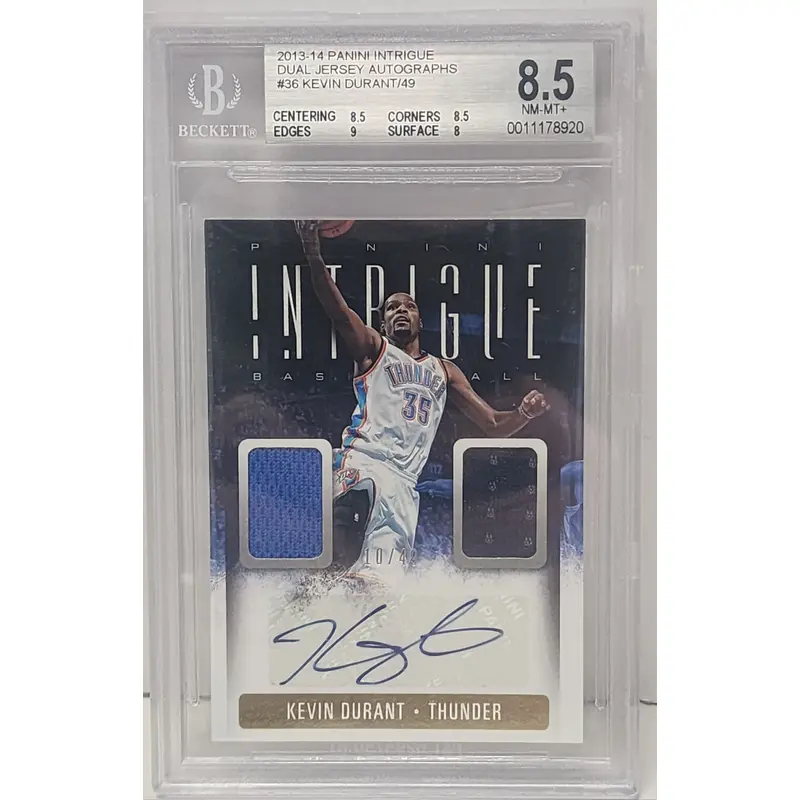 Kevin Durant 2013 Panini Intrigue Dual Jersey Auto #10/49 BGS 8.5 Auto 10