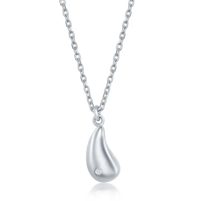 Sterling Silver 0.009cttw Diamond Accent Teardrop Necklace