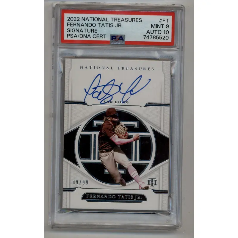 Fernando Tatis Jr 2022 National Treasures Signature 09/99 PSA 9 Mint Auto 10