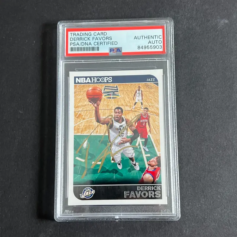 2014-15 Panini Hoops #70 Derrick Favors Signed Card AUTO PSA Slabbed Jazz