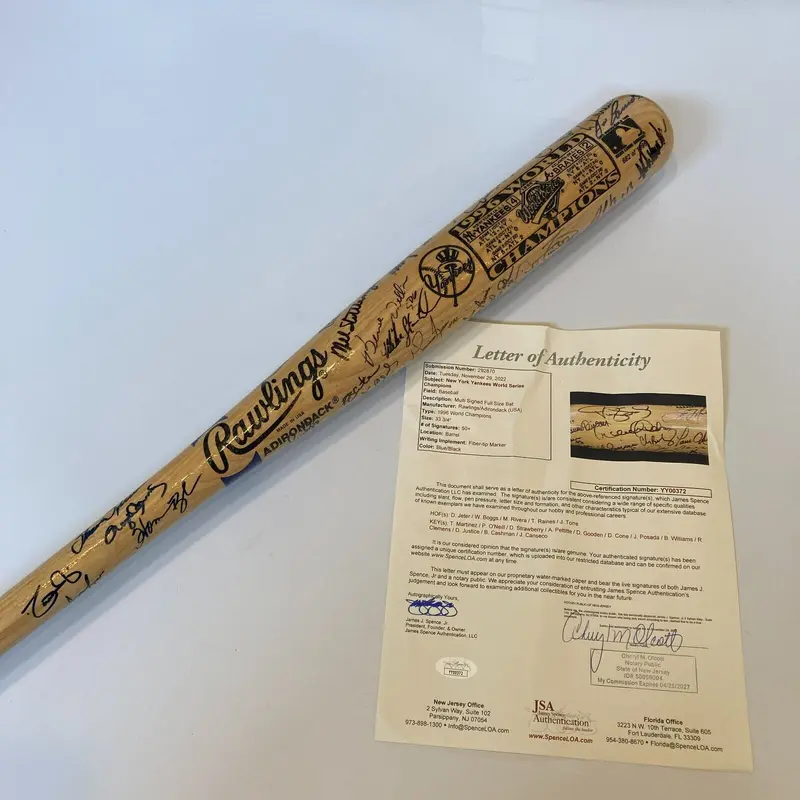 1996-1998-2000 New York Yankees World Series Champs Team Signed Bat 50+ Sigs JSA