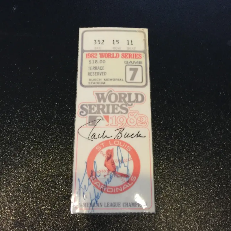 Jack Buck & Keith Hernandez Signed 1982 World Series Ticket Cardinals JSA COA