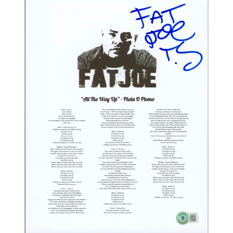 Fat Joe Authentic Signed 8.5x11 All The Way Up Music Sheet Photo BAS #BH01630
