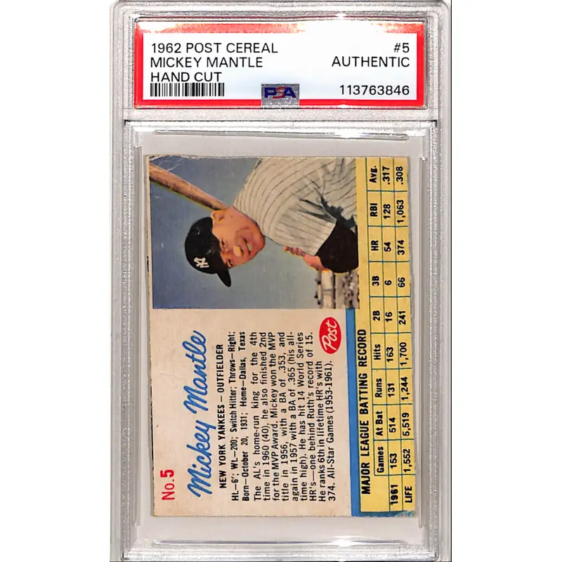 Mickey Mantle 1962 Post #5 PSA Authentic