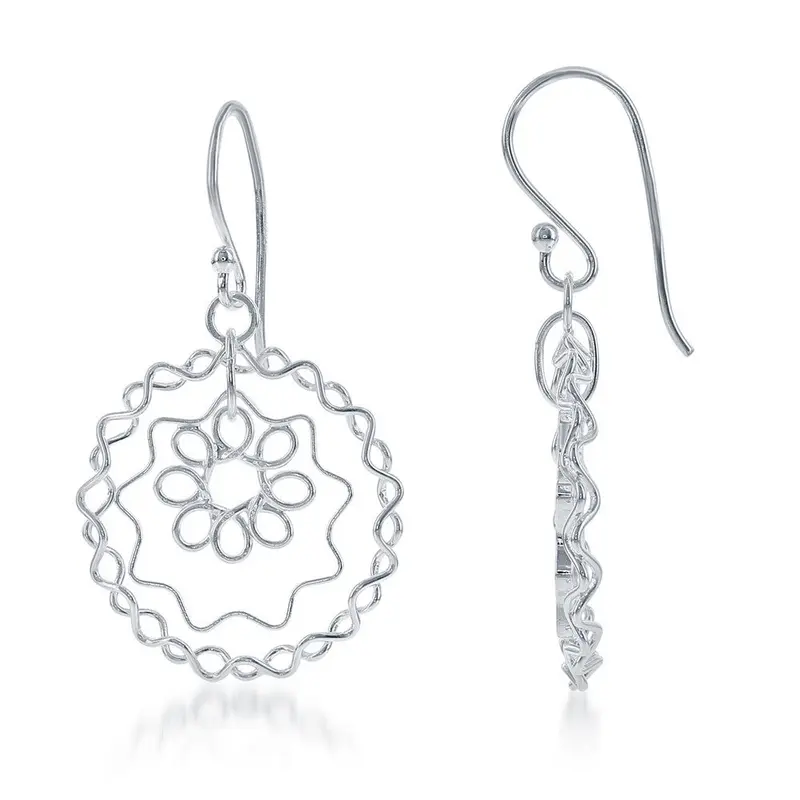 Sterling Silver Wire Flower and Star Earrings