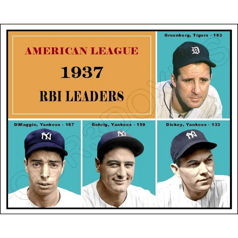 1937 AL RBI Leaders Colorized 8X10 Photo - Gehrig Dimaggio Greenberg Dickey - 2287
