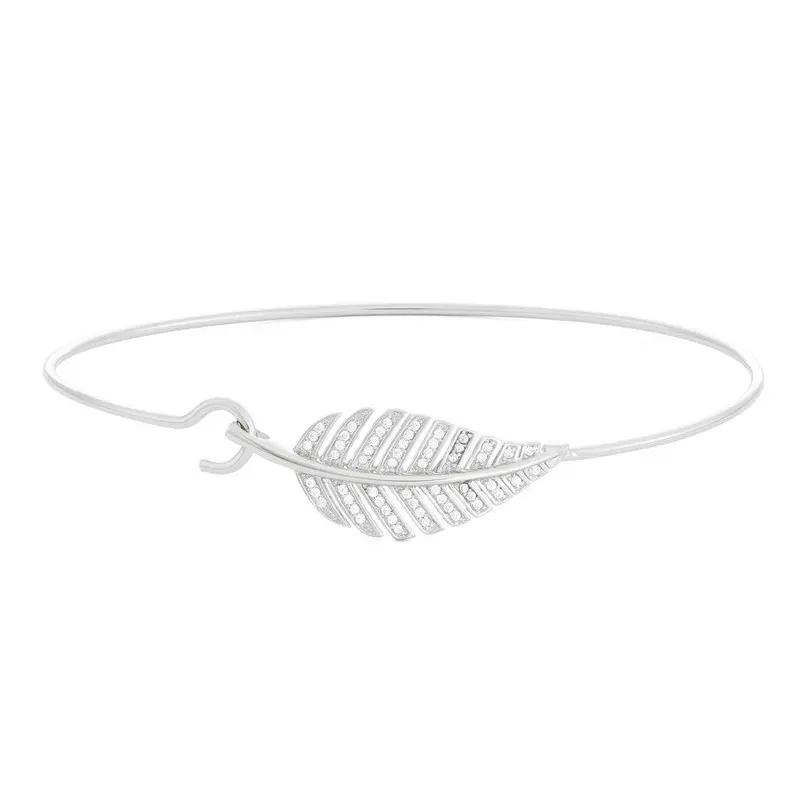 Sterling Silver CZ Leaf Hook Bangle