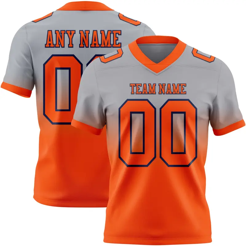 Custom Gray Orange-Navy Mesh Authentic Fade Fashion Football Jersey